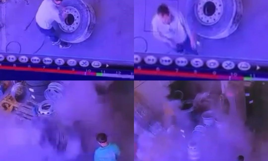 Mersin'de oto lastik tamirhanesinde şişirildiği