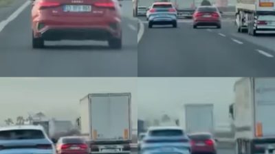 Mersin'de trafikte makas atarak ilerleyen